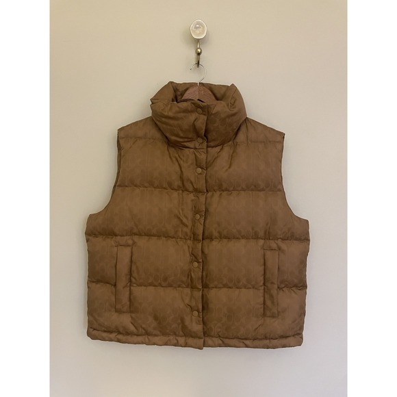 Coach Signature Jacquard Puffer Vest. Chai Color. Size Large. Designer. Luxury.